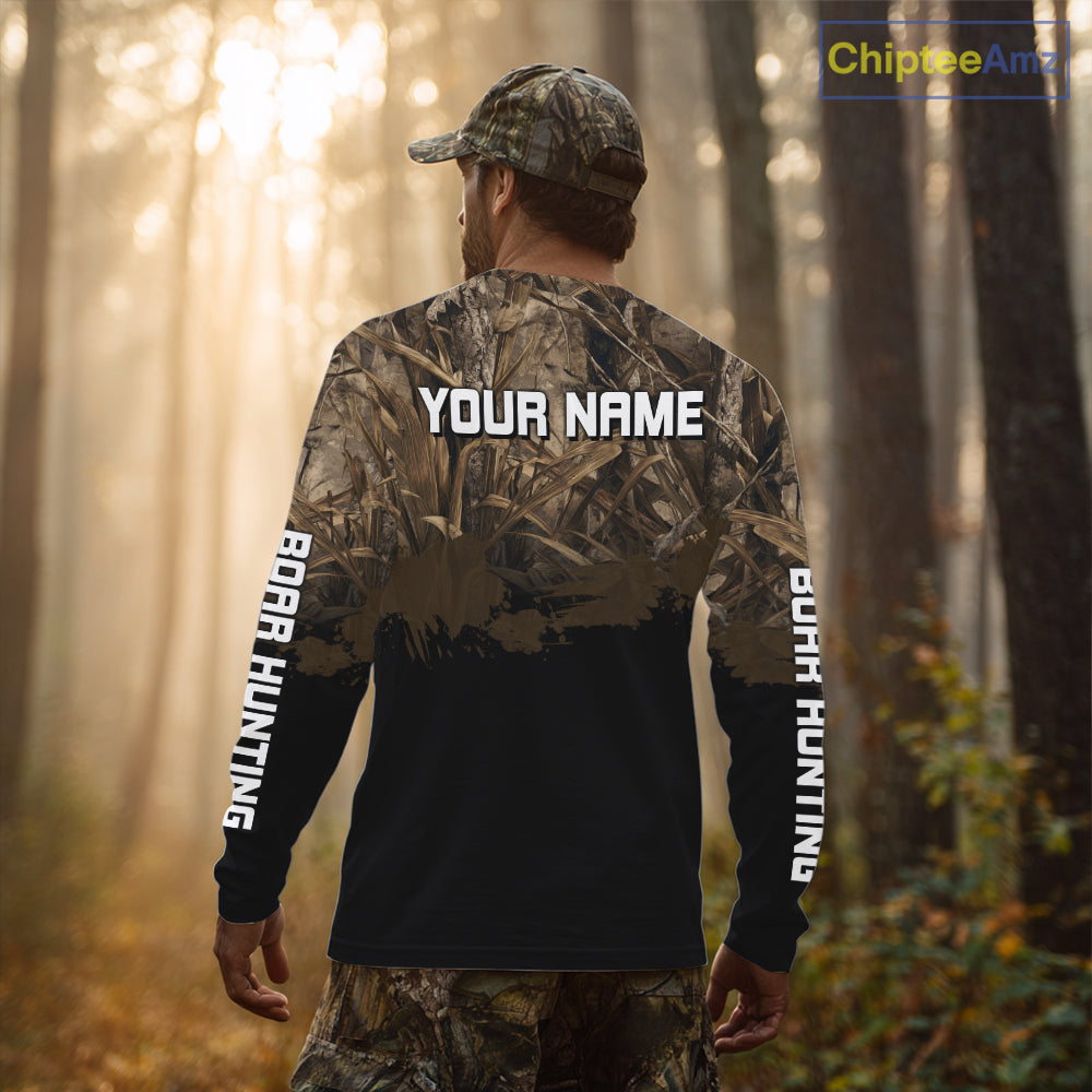 Custom Wild Boar Hunting Grass Camouflage 3D Printed Shirts, Hunting Gifts for Boar Hunter NBT201
