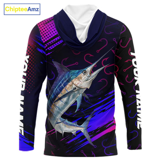 Custom Marlin Fishing Shirts with Hood Fish Hooks Long Sleeve Performance Shirt, Marlin Fishing Jersey NBT475