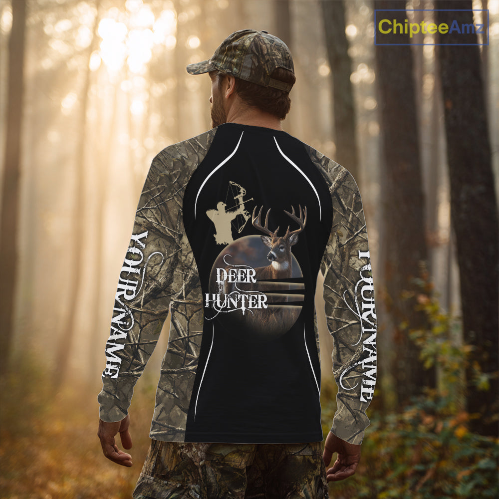 Deer Bow Hunting Camouflage Custom Name Shirts, Personalized Deer Hunting Clothes, Hunting Gifts NBT88