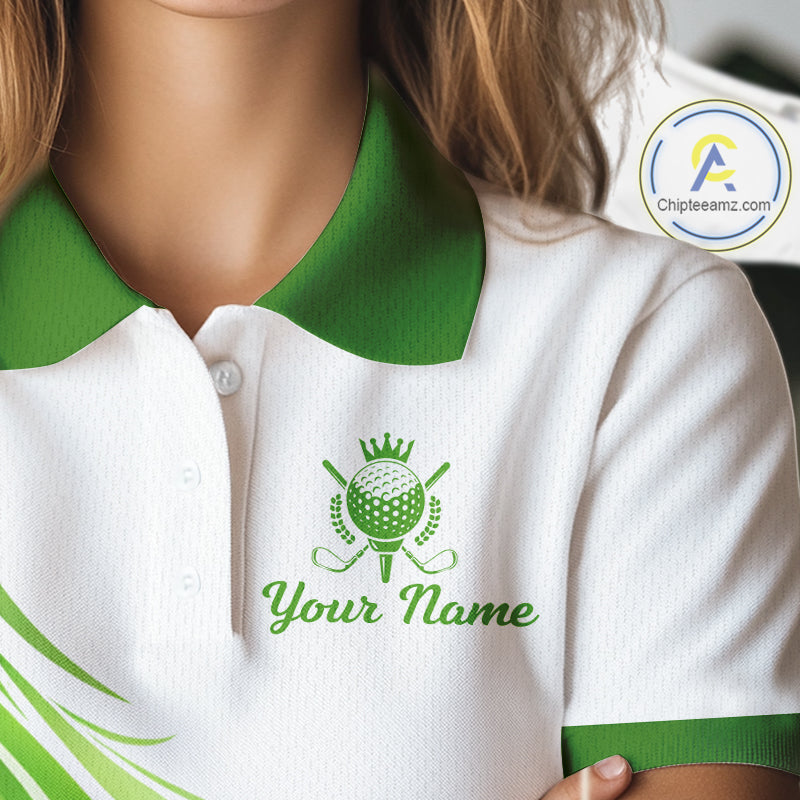 Womens Golf Polo Shirt Green And White Custom Golf Shirts For Team Personalized Golf Gifts NBT570