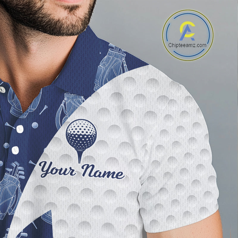 Blue Golf Pattern Polo Golf Shirt For Men Custom Mens Golf Clothes, Best Golf Gifts NBT571