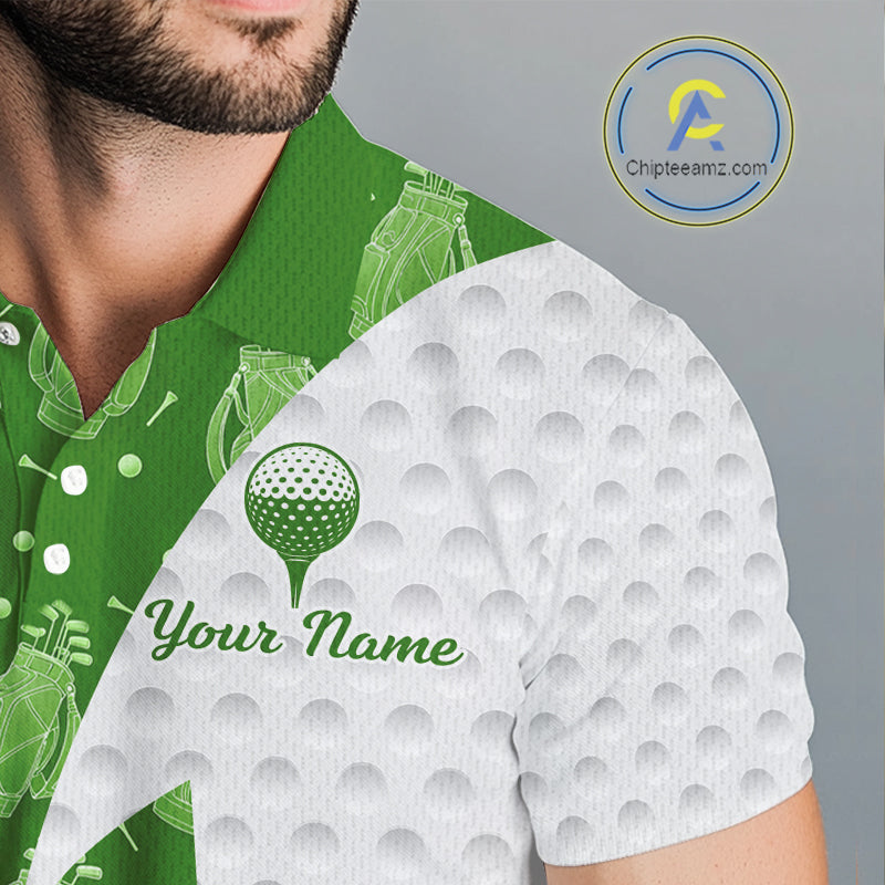 Green Golf Pattern Polo Golf Shirt For Men Custom Mens Golf Clothes, Best Golf Gifts NBT572