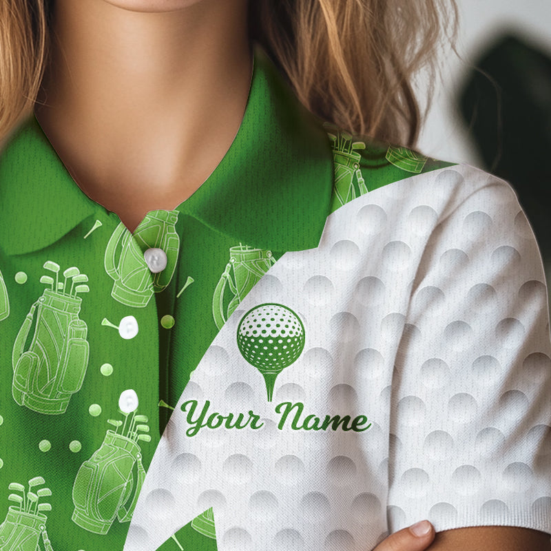 Green Golf Pattern Polo Golf Shirt For Women Custom Ladies Golf Clothes, Best Golf Gifts NBT572
