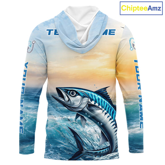 King Mackerel Fishing Sunset Custom Fishing Long Sleeve Hooded Shirt, Compass Offshore Fishing Apparel NBT586