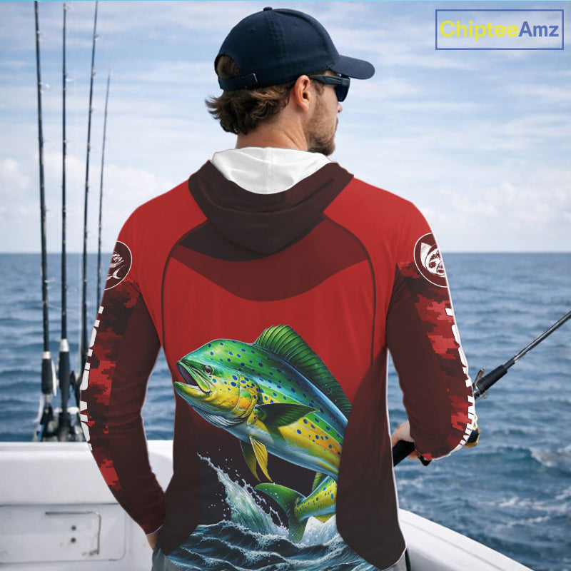 Custom Mahi Mahi Fishing Shirts For Team, Custom Saltwater Fishing Shirts|Red NBT467