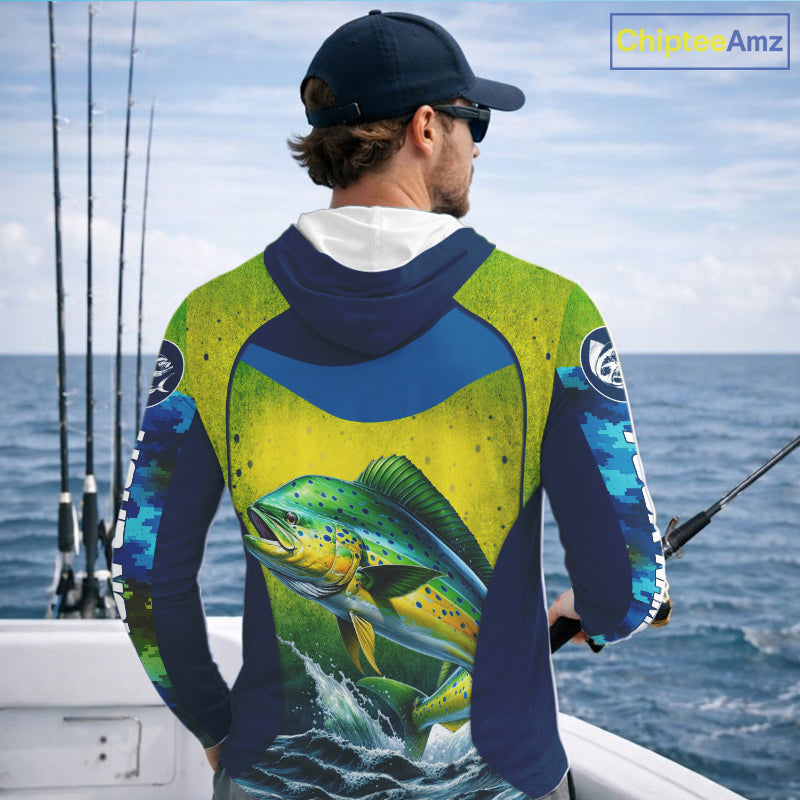 Custom Mahi Mahi Fishing Shirts For Team, Custom Saltwater Fishing Shirts|Blue NBT469