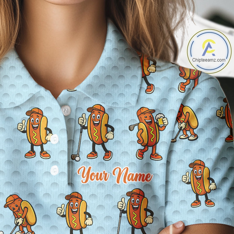 Funny Hotdog Womens Golf Polo Shirt, Custom Sausage Print Golf Polo, Golf Shirts For Team NBT492