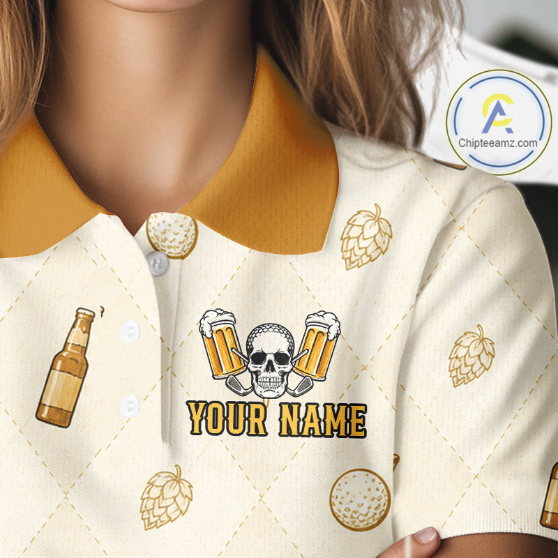 close up beer argyle pattern on mens golf polo shirt
