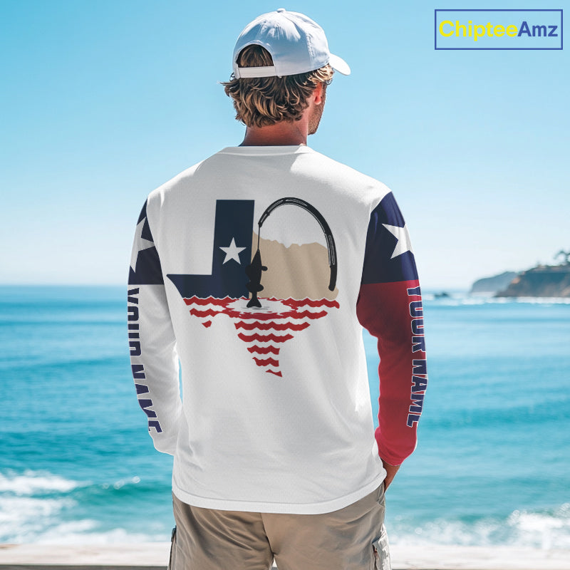 Personalized Texas Flag Long Sleeve Custom Name Tournament Fishing Shirts, Texas Fishing Jerseys NBT515