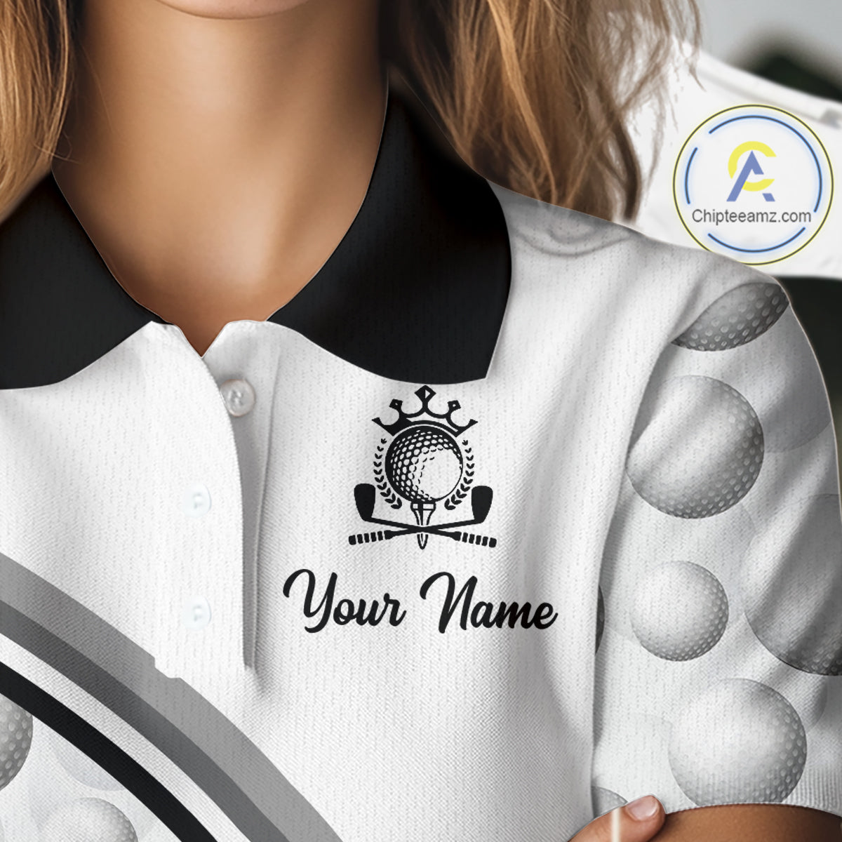 Golf Ball Gray Pattern Womens Golf Polo Shirts Custom Name Golf Ball Pattern, Golf Attire For Ladies NBT561