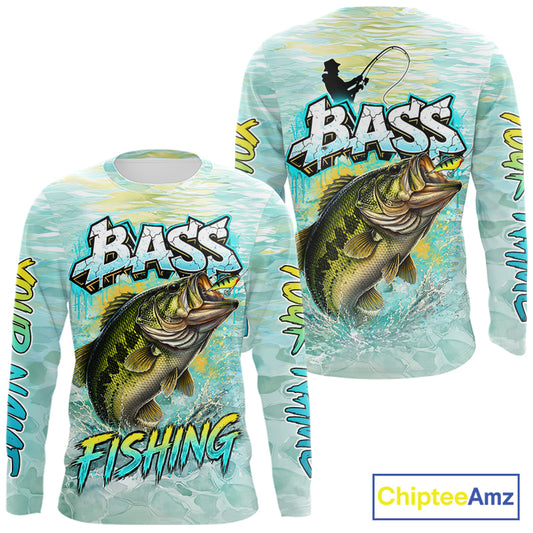 Personalized Bass Long Sleeve Fishing Shirts, Largemouth Bass Fishing Jerseys For Men NBT669
