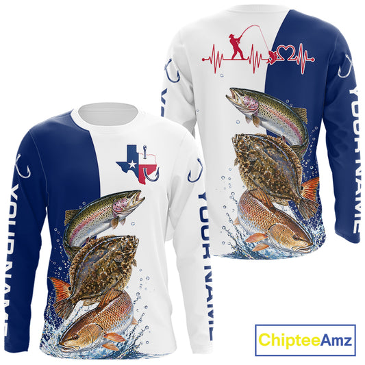 Blue Texas Slam Fishing Custom Performance Long Sleeve Team Redfish, Trout, Flounder Fishing Shirts NBT679