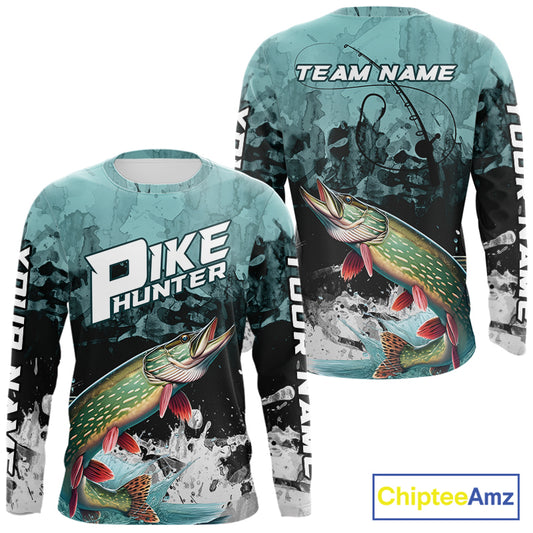 Personalized Northern Pike Fishing Jersey, Team Pike Fishing Long Sleeve Tournament Shirts NBT693