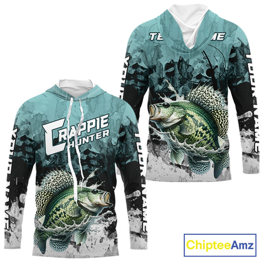Personalized Crappie Fishing Jersey, Team Crappie Fishing Long Sleeve Hooded Tournament Shirts NBT694