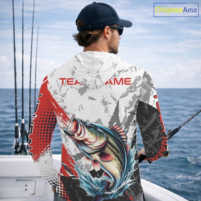 Personalized Bass Fishing Jerseys, Custom Long Sleeve Hooded Bass Fishing Tournament Fishing Shirt NBT793