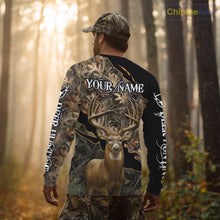 Load image into Gallery viewer, Whitetail Deer Hunting Hoodie, Longsleeves Shirt – Brown Camo Custom Name for Big Game Hunters NBT270
