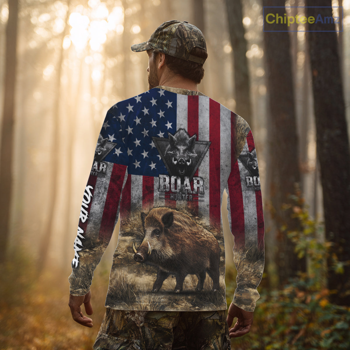American Flag Wild Boar Camo Custom Name 3D Shirts, Boar Hunting Clothes for Hunters NBT132