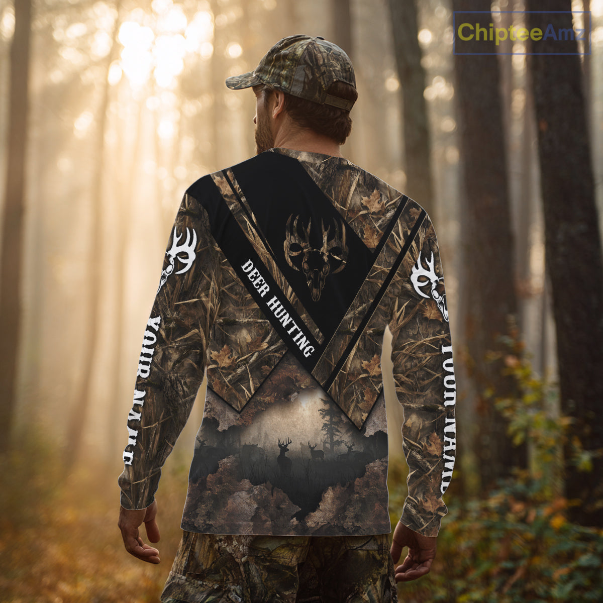 Deer Hunting Shirt Custom Name 3D All Over Print with Deer Skull & Brown Camo For Deer Hunters NBT79