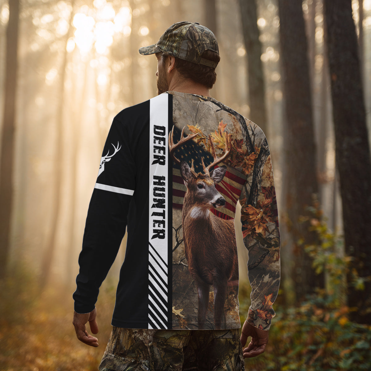 Beautiful Deer Hunting American flag Custom Name Shirt for Hunter NBT01