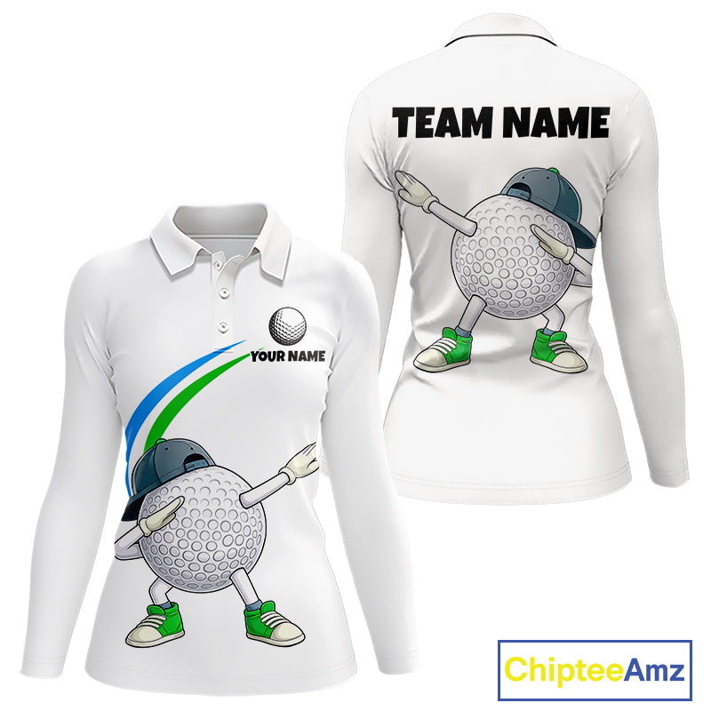 White Funny Golf Ball Custom Team Polo Shirt, Personalized Womens Golf Polo Shirt, Golf Lovers Gift NBT603