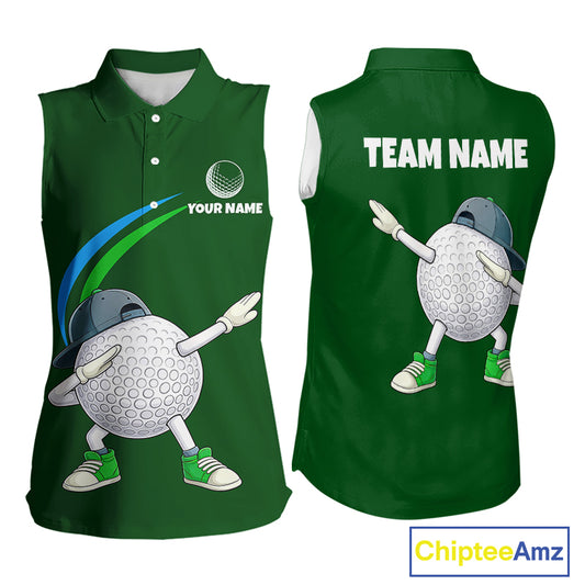 Green Funny Golf Ball Custom Team Polo Shirt, Personalized Womens Sleeveless Golf Polo Shirt, Golf Lovers Gift NBT605