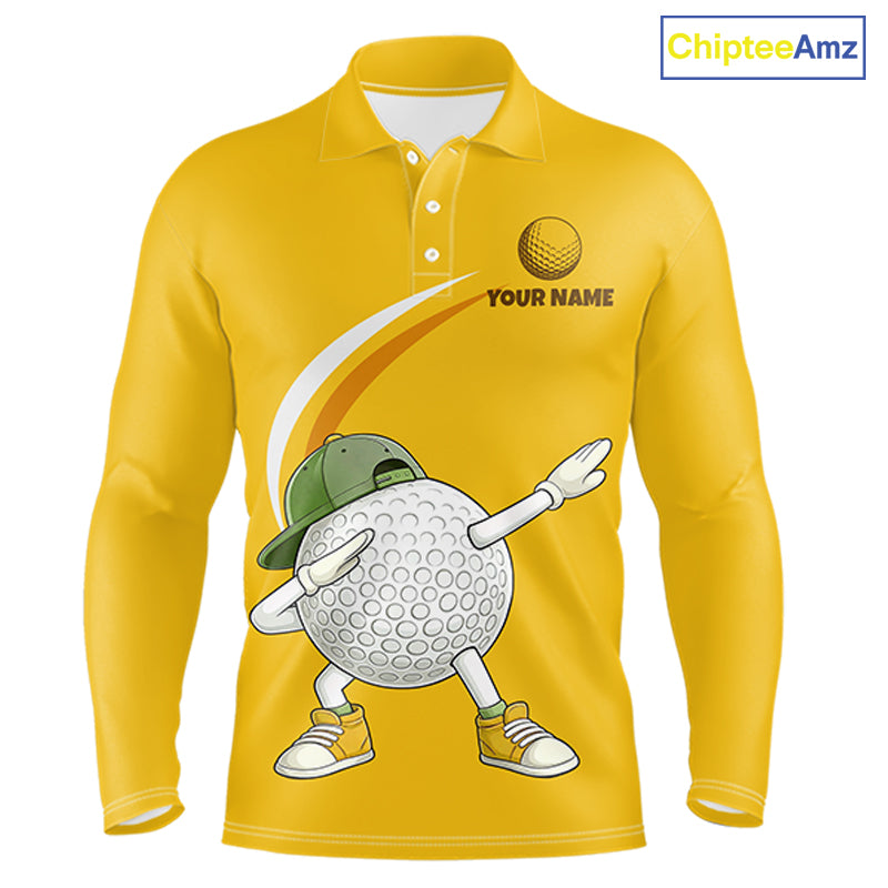 Yellow Funny Golf Ball Custom Team Polo Shirt, Personalized Mens Golf Polo Shirt, Golf Lovers Gift NBT606