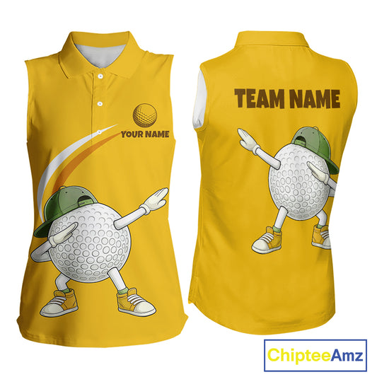 Yellow Funny Golf Ball Custom Team Polo Shirt, Personalized Womens Sleeveless Golf Polo Shirt, Golf Lovers Gift NBT606