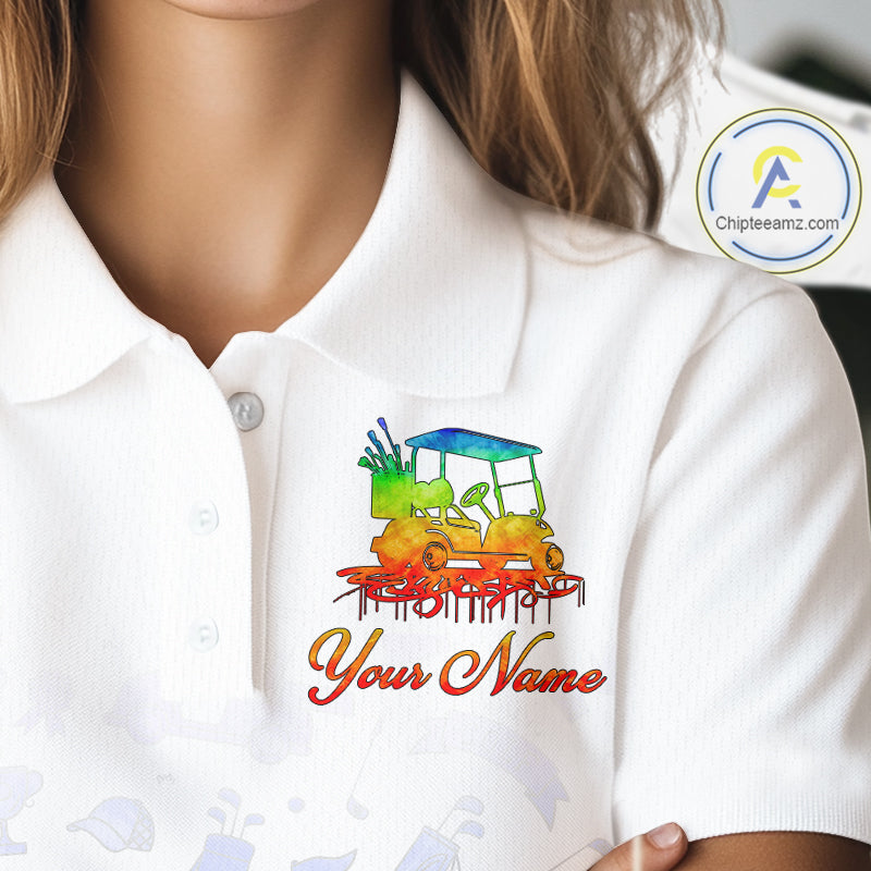 Womens Golf Polo Shirts Colorful Tie Dye Pattern Custom Name, Golf Shirts For Ladies NBT500