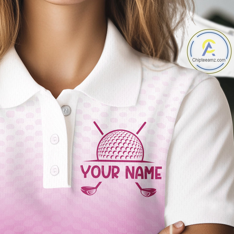 Pink White Mens Polo Golf Shirts Custom Name Golf Shirt For Men, Golf Team Clothes NBT505