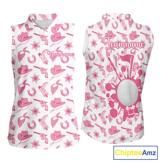 Pink Western Cowgirl Women Sleeveless Golf Polo Shirt, Cute Cowgirl Golf Shirts, Funny Country Style Shirt NBT476