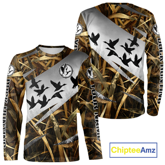Duck Hunting Mallard Duck Waterfowl Custom Name 3D All Over Print Shirt, Hunting Gifts for Men NBT295