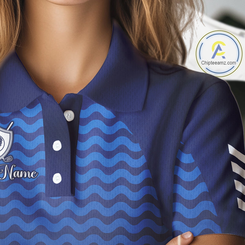 Personalized Golf Polo Shirt For Womens Custom Blue Camo Golf Attire For Women, Golf Gifts For Ladies NBT537