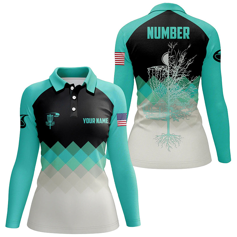 Turquoise Womens Disc Golf Polo Shirt Personalized Disc Golf Shirts For Women Golf Gifts LDT1015