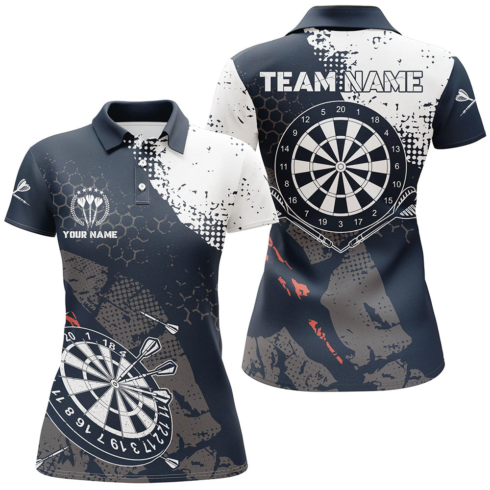 Retro Navy White Pattern Custom Womens Darts Polo Shirts Dart Team Jerseys For Women LDT0900