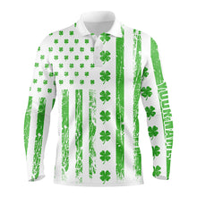 Load image into Gallery viewer, St Patrick's Day American Flag Mens Golf Polo Shirts Green Clover Patriotic Golf Tops For Men LDT1356