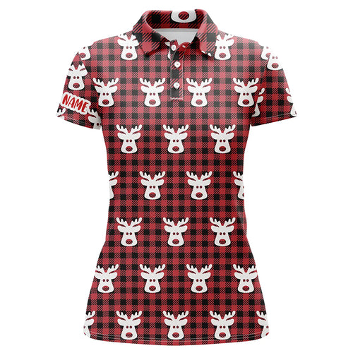 Reindeer Red Black Plaid Christmas Womens Golf Polo Shirt Golf Shirts For Women Golfer Gifts LDT0620