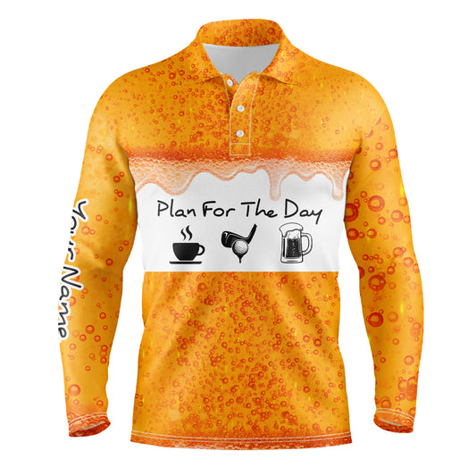 Mens Golf Polo Shirts Custom Name Beer Golf Plan Personalized Golf Shirts For Men, Golfer Gifts LDT0139