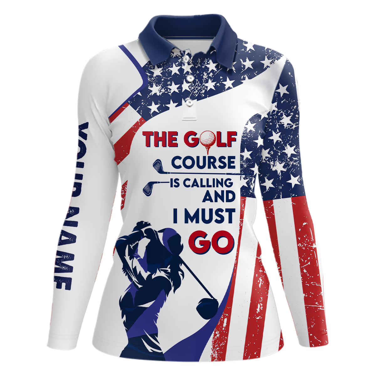 Retro American Flag Womens Golf Polo Shirt Custom Patriotic Golf Shirts For Women Golf Gift LDT0883