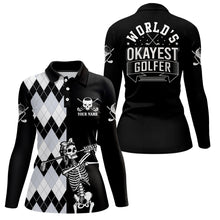 Load image into Gallery viewer, Skull Funny Golf Custom Name Polo Shirt Black & White Argyle Golf Shirts For Women, Golf Gift LDT0209
