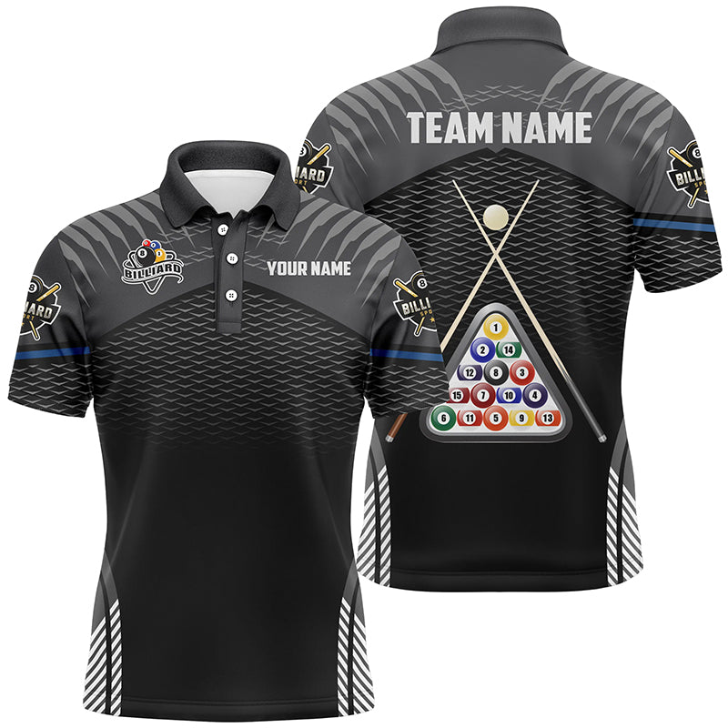 Personalized 8 Ball Billiards Sport Black 3D Polo Shirts For Men, Custom Billiard Balls Jerseys VHM0316