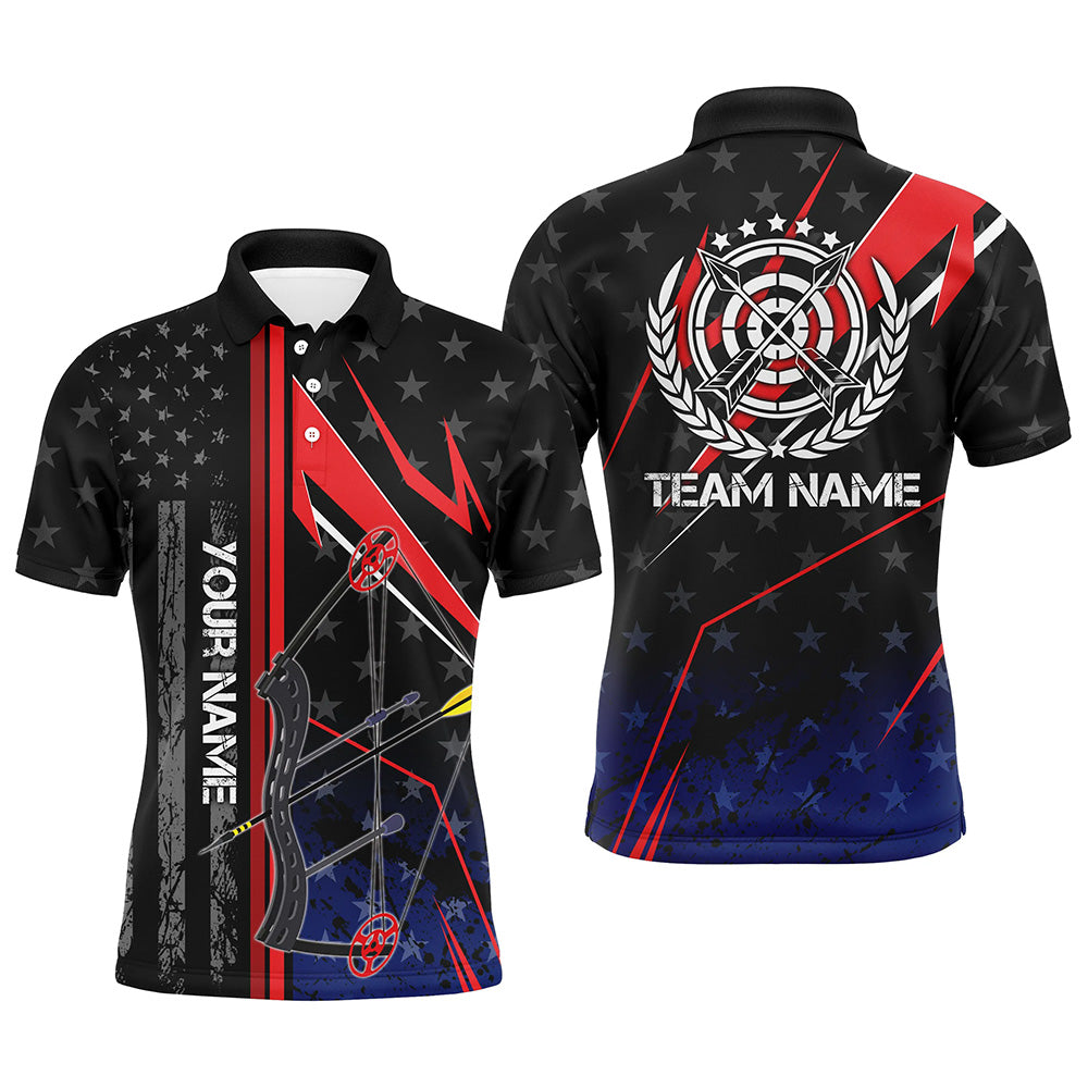Personalized Archery Polo Shirts For Men, Patriotic US Flag Bow And Arrow Archery Lover Shirts VHM0717