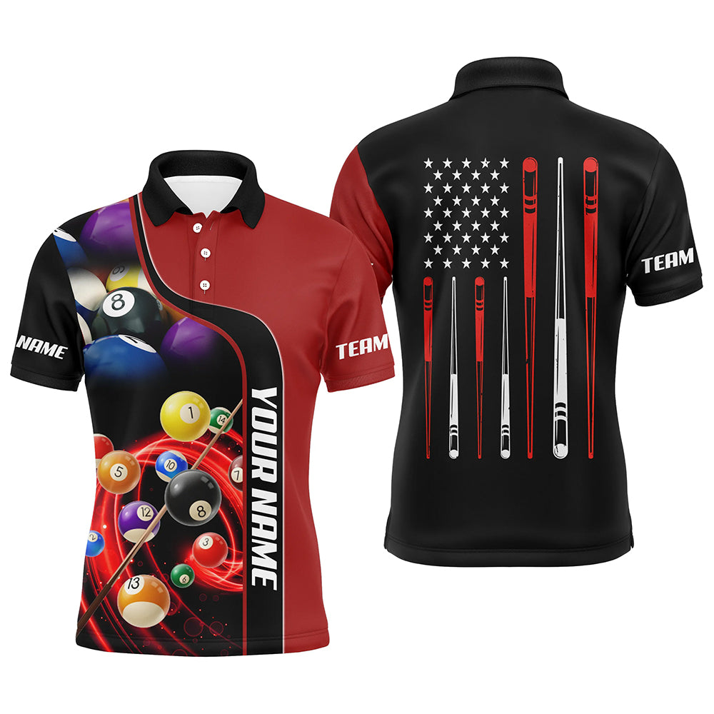 Personalized Red Billiard Balls 3D Polo Shirts For Men Custom US Flag Sticks Billiard Team Shirts VHM0749