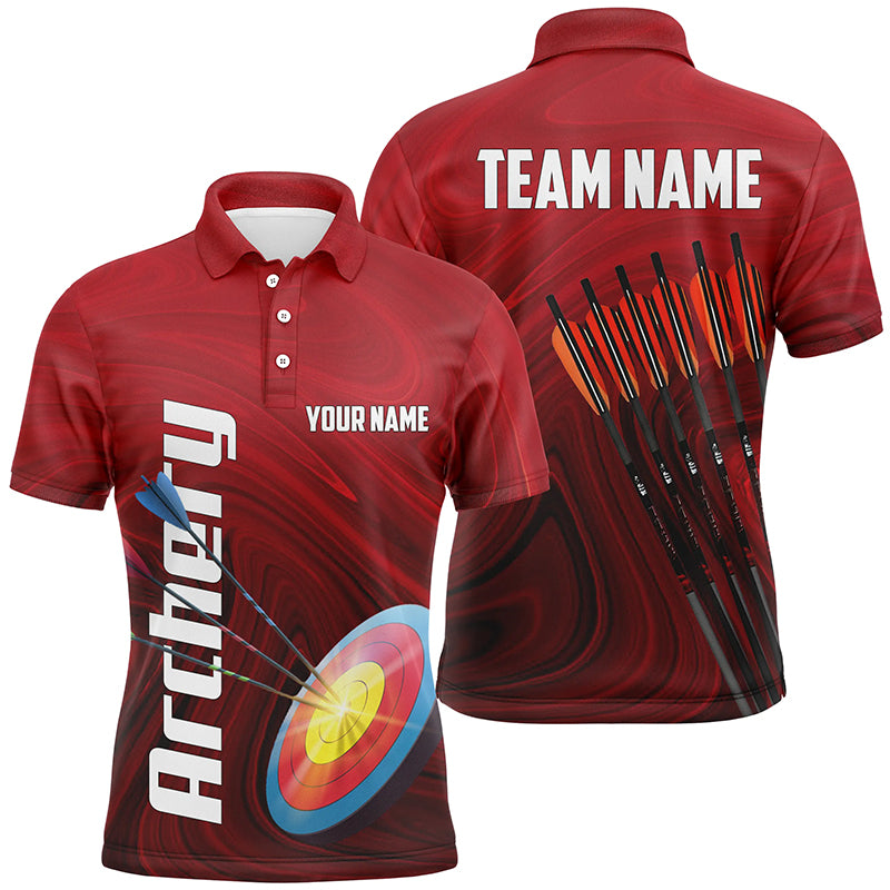 Personalized Red 3D Target Archery Polo Shirts For Men, Arrows Archery Shirts Custom Archery Gifts VHM0719