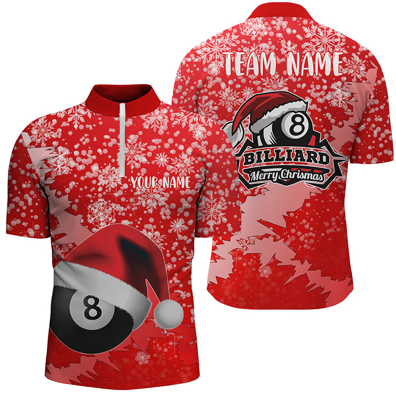 Personalized Christmas 8 Ball Pool Billiards Quarter-Zip Shirts For Men Christmas Billiards Shirts VHM0621