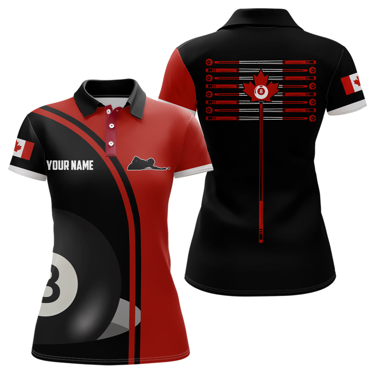 Personalized Canadian Flag Billiard 8 Ball Pool Billiard Polo Shirts For Women, 8 Ball Pool Jerseys VHM0644