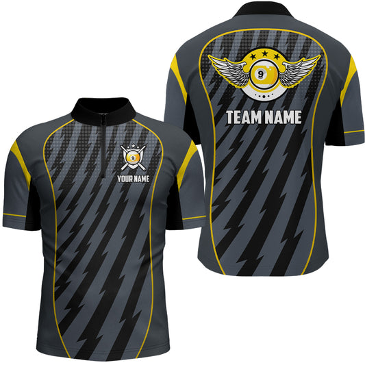 9 Ball Wings Custom Name Billiard Polo & Quarter Zip Shirts For Men, 9 Ball Billiards Jerseys VHM0007