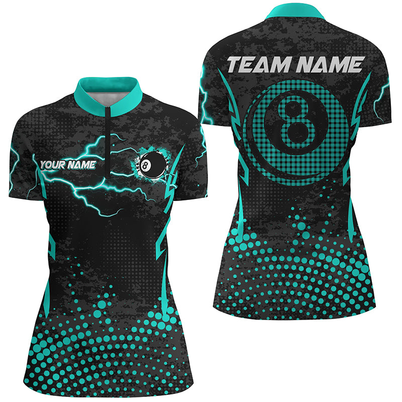 Custom Turquoise 8 Ball Point Billiard Women Quarter-Zip Shirt Billiards Apparel Clothing TDM1524