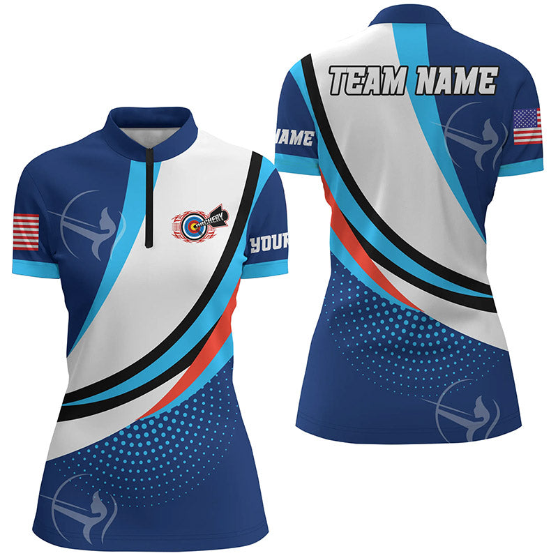 Personalized Blue Archer Jerseys Women Quarter-Zip Shirts Custom Team Name Archery Jerseys TDM0651