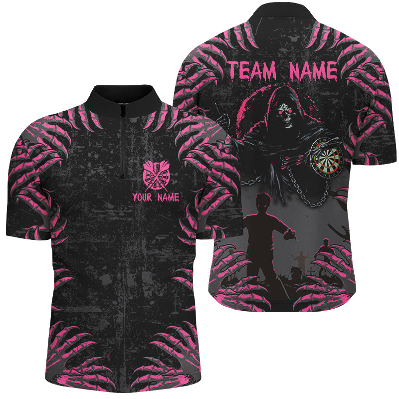 Funny Claw Grim Reaper Men Darts Shirts Custom Grunge Pink Black Halloween Darts Jerseys TDM2697