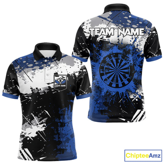 Custom Blue Grunge Darts Shirt With Pocket Option For Men, Dart Team Jersey TDM3538